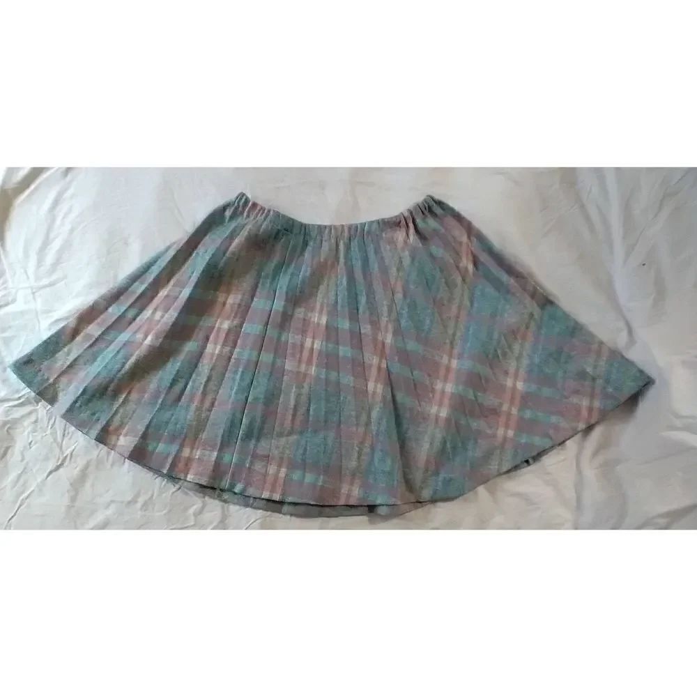 Vintage Graff Californiawear Skirt Size Large Pink Blue Plaid Elastic Waist